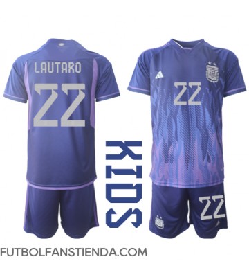 Argentina Lautaro Martinez #22 Segunda Equipación Niños Mundial 2022 Manga Corta (+ Pantalones cortos)
